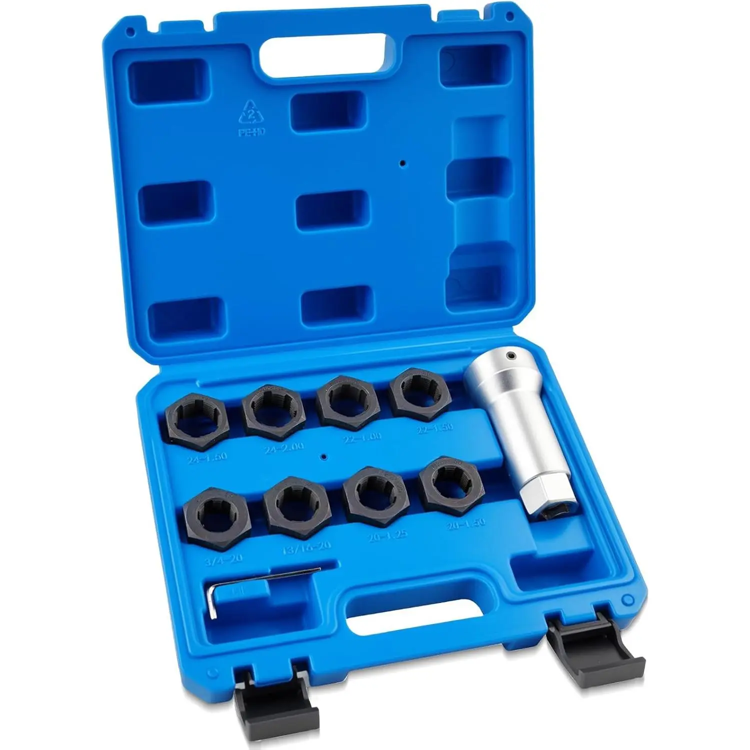 GJANSH 10-Piece Axle Spindle Thread Chaser Set - Includes 8 Dies & 1-1/16"Extension Bar, 8 Common Sizes M20 M22 M24 & 13/16" 3/4" UNEF Nuts for Most Vehicle Axle Spindles