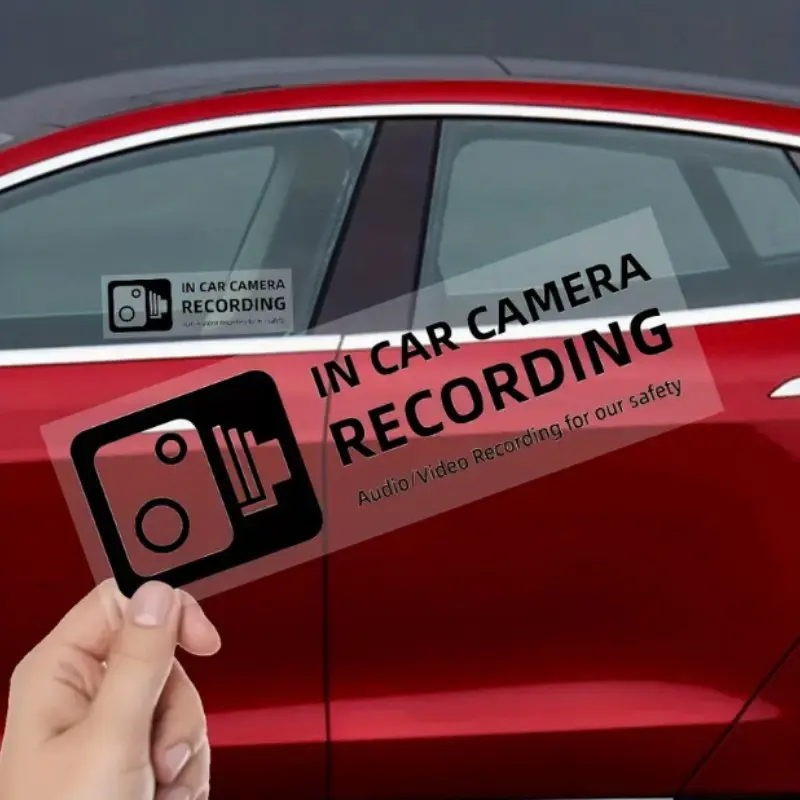 2pcs Car Camera Warning Stickers, Colorful Recording Alert Stickers, Warm Prompt Slogan Identification Labels, Vehicle Safety Accessories, Car Decals, Stickers For Cars