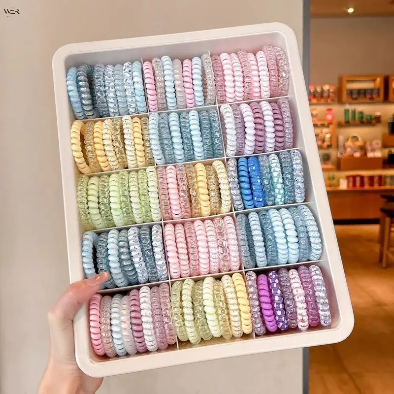 Women's Bright Telephone Cord Spiral Hair Ties, 4.5 cm Diameter, Lightweight Feminine Colorful Pack in Compact Container, Everyday Accessory for Summer Gifting & Special Occasions