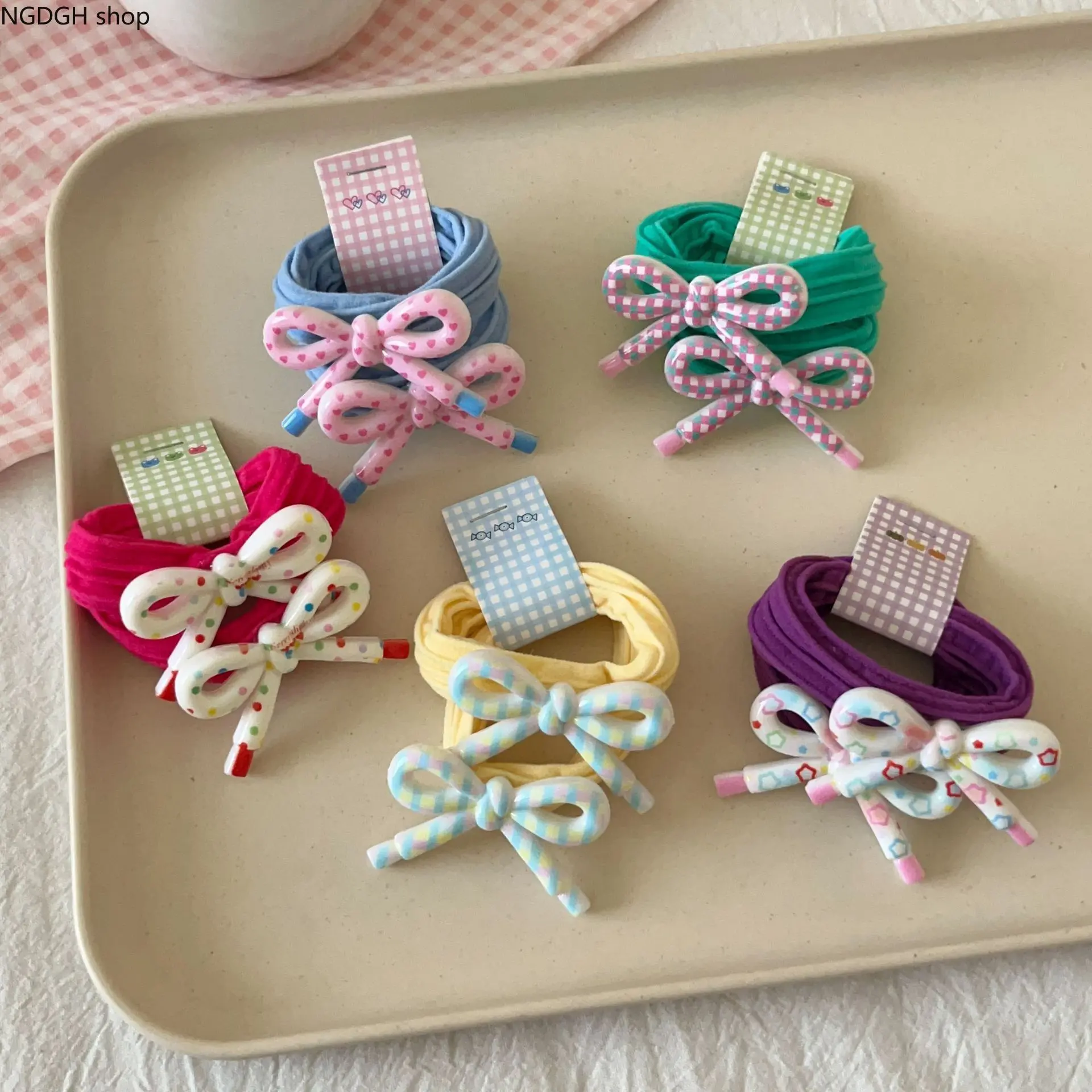 5pcs Scrunchie Bow - Bow Hair Tie Scrunchie with Plastic Bow Clip for Women Girls Kids Colorful Hair Styling