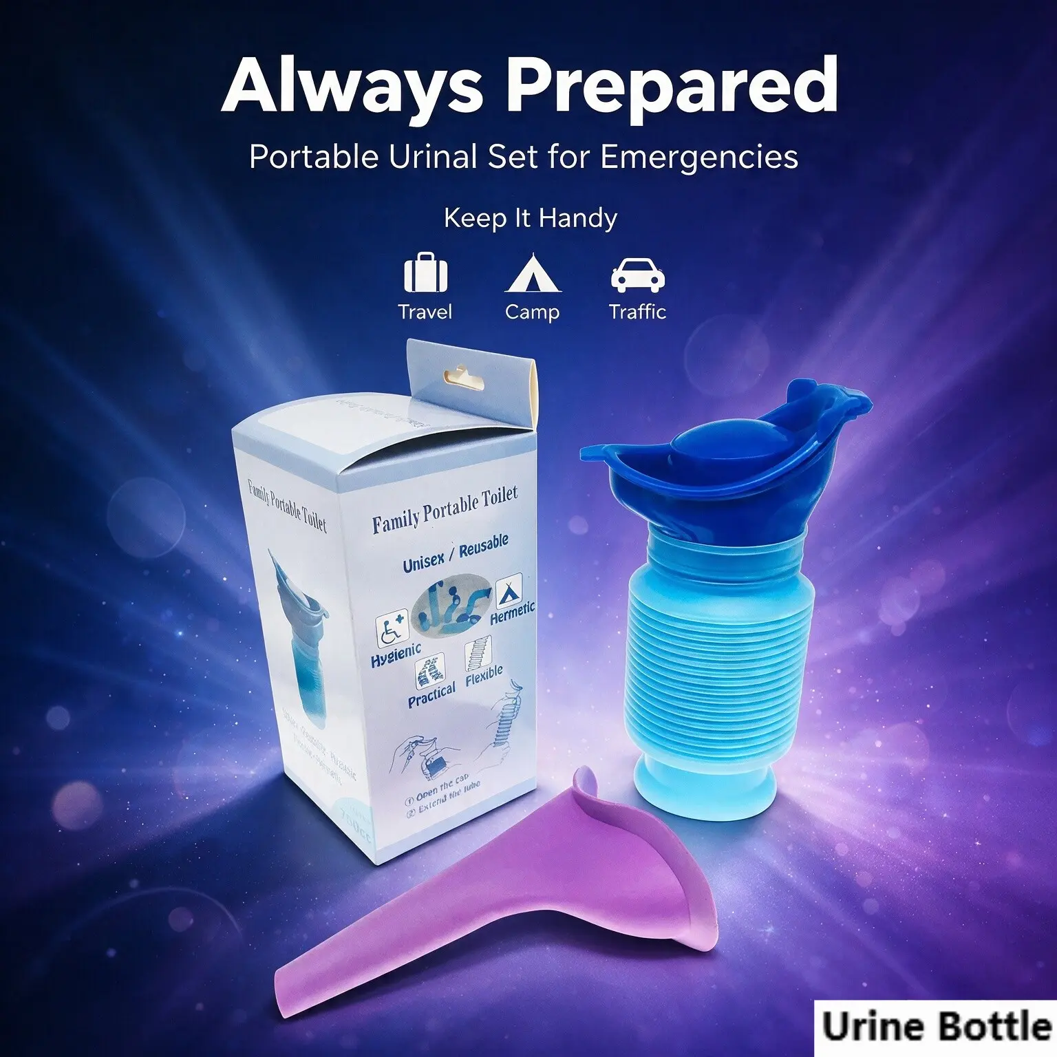 Portable Urinal Set for Road Trips, Reusable Leakproof Female Urinator, Essential Gear for Car Travel, Convenient and Hygienic Solution