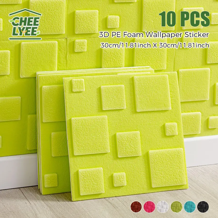 10pcs 11.81x11.81 Inch 3D Waterproof Wall Stickers, Soundproof Absorbent Foam Self-Adhesive Panels, Colorful Bedroom Background Decor