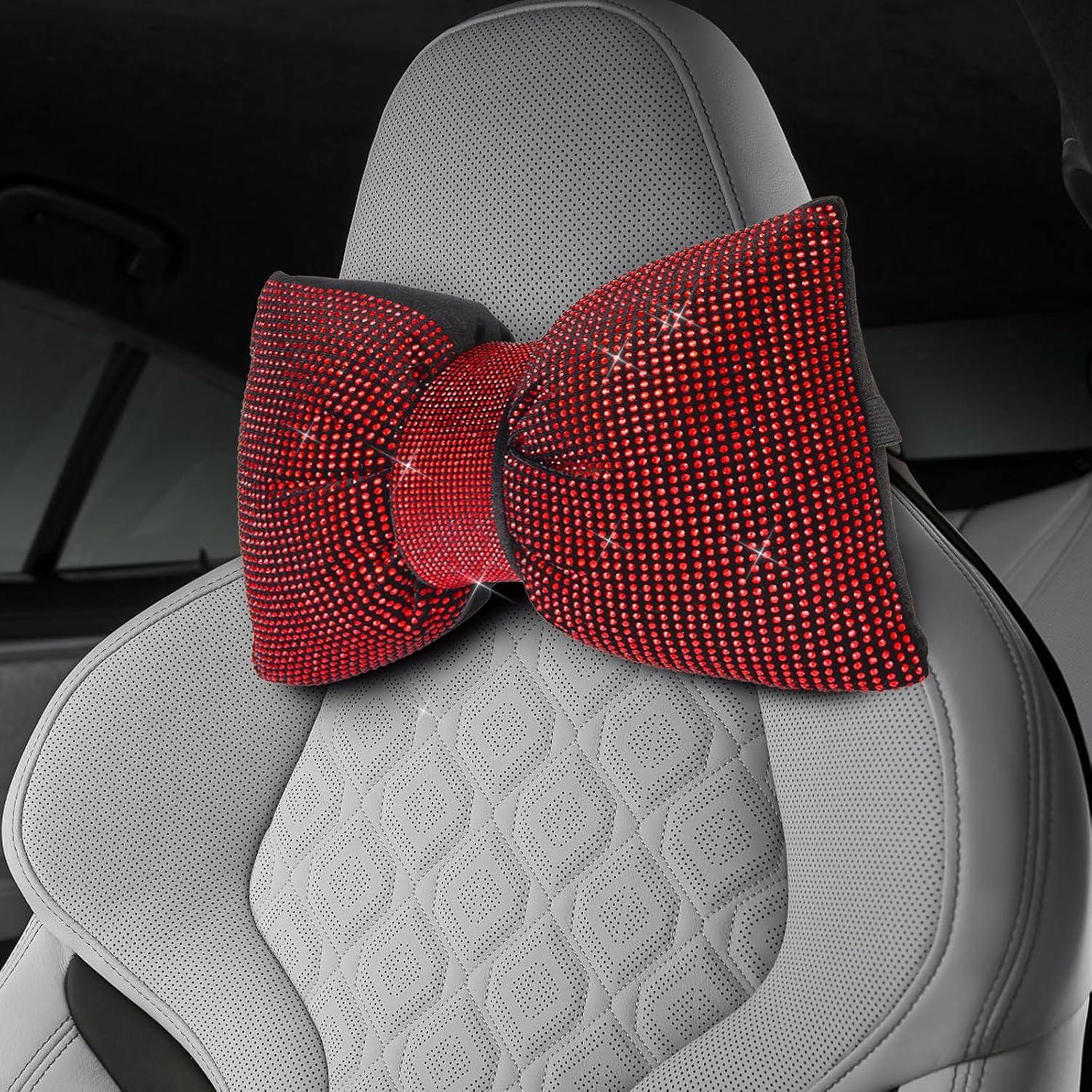 Rhinestone Decor Car Neck Pillow, Comfortable Cushion Head Rest Neck Support Pillow, Bling Crystal Bow Pillow for Women big pink bow pillow