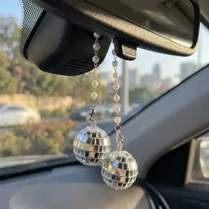 Shiny Disco Ball Car Rearview Mirror Ornament, Sun Refraction Dual Light Ball, Car Decor, Interior Accessory, Lucky Charm Pendant