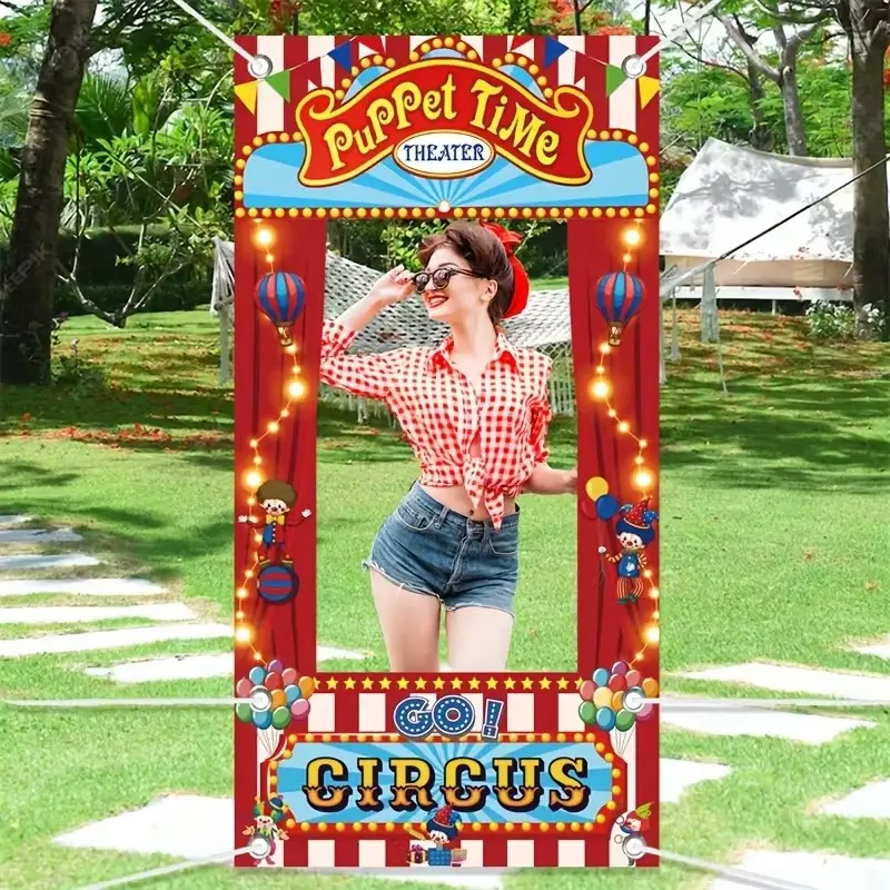 2D Flat Banner Door Cover, Carnival Circus Theme Photo Booth Prop, Fun Cutout Frame Banner for Party Decoration and Background, No Power Needed