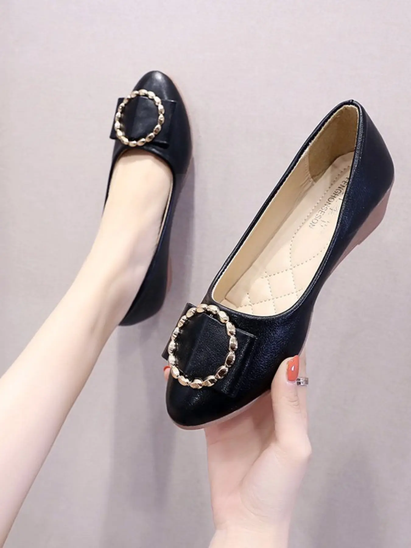 New Spring Fall Mary Jane Slip-On Loafer for Women, PU Leather, Chain Ring Decor, Comfortable Wedge Heel, Casual Style