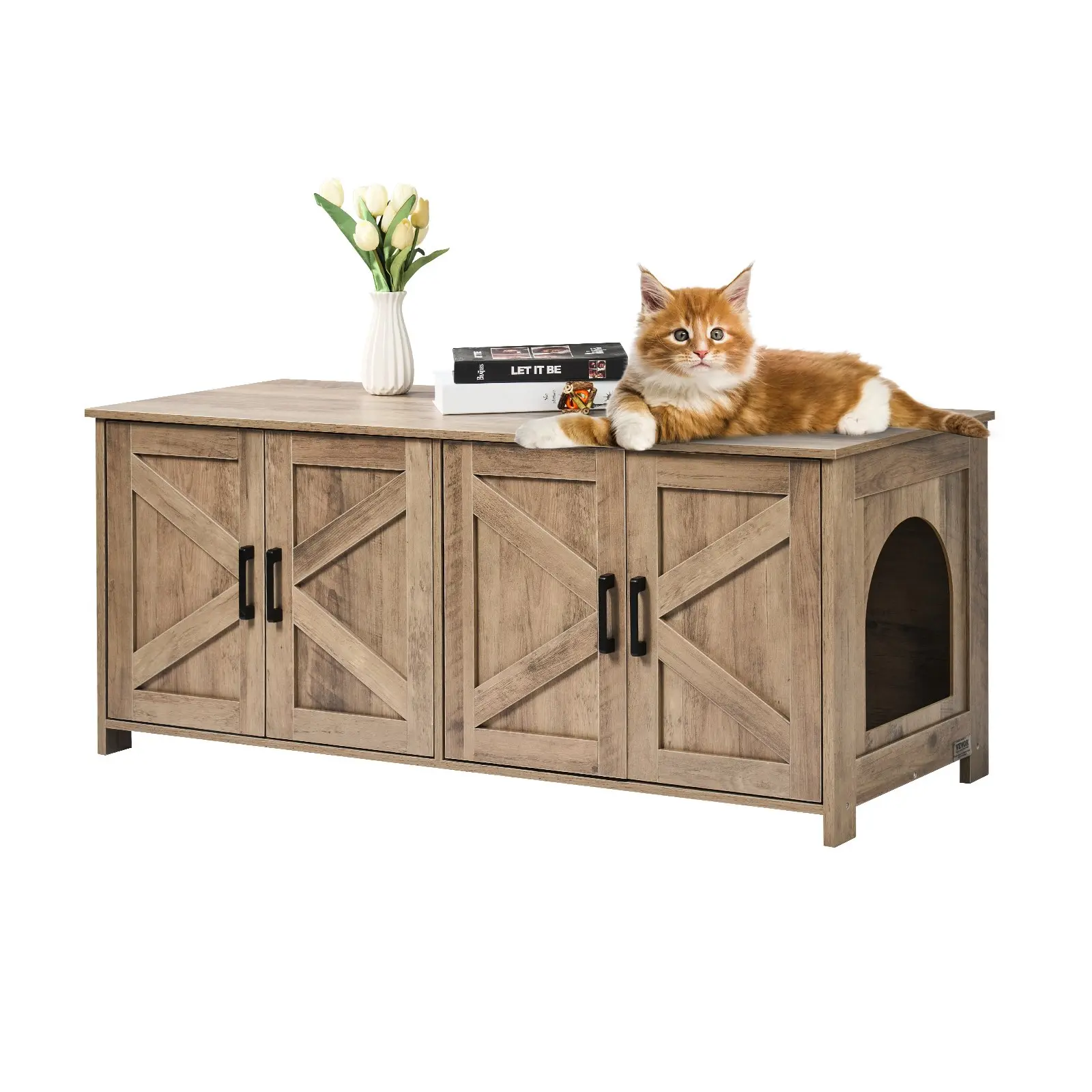 VEVOR Wooden Hidden Litter Box Enclosure for 2 Cats, Double Rooms Cabinet with Left/Right Doors, Fits Most Litter Boxes, Keeps Clean, 47.2" L x 18.5" W x 19.7" H, Greige, Tool Upgrade Summer Finds