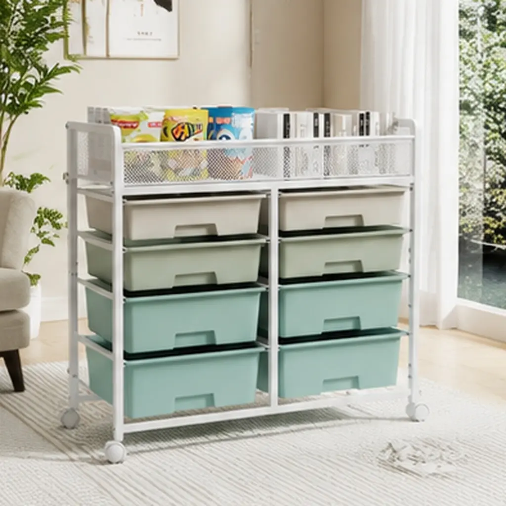 ARCH White Large-Capacity 2-Row 10-Drawer Rolling Storage Cart with Metal Mesh Top, Multi-Layer Plastic Drawers & Wheels, Utility Organizer Racks for Storage in Kitchen, Bathroom, Office