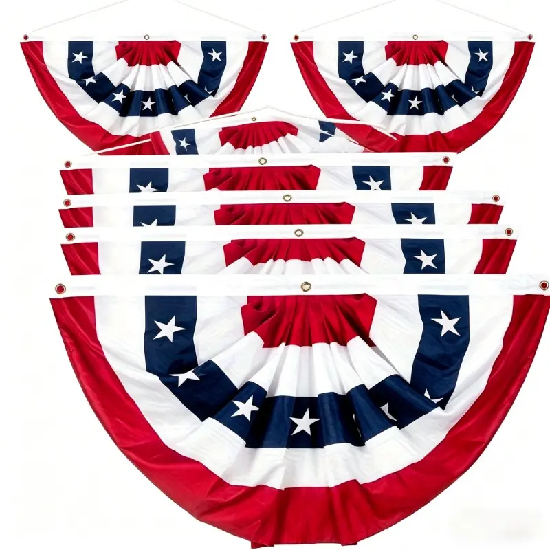 7-Pack American Wavy Pennant Flags, 2x4 Feet Patriotic Banners, Easy to Hang for Porch, Canopy, Indoor/outdoor, Independence Day, Memorial Day Decorations