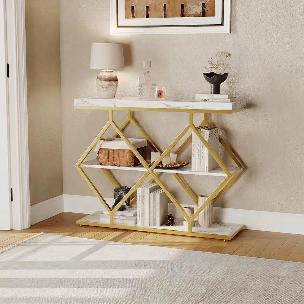 3-Tier Narrow Console Table with Open Shelves | Industrial Entryway Table, Slim Sofa Side Table for Living Room, Hallway, Foyer, Behind Couch,dorm essentials,home decor
