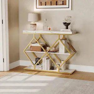 3-Tier Narrow Console Table with Open Shelves | Industrial Entryway Table, Slim Sofa Side Table for Living Room, Hallway, Foyer, Behind Couch