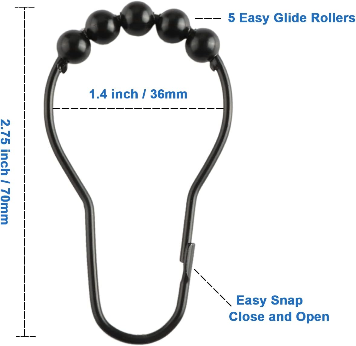 Shower Curtain Hooks Rings, Rustproof Metal Shower Curtain Rings for Bathroom Shower Rods Curtains - Set of 12, Matte Black 2026 new