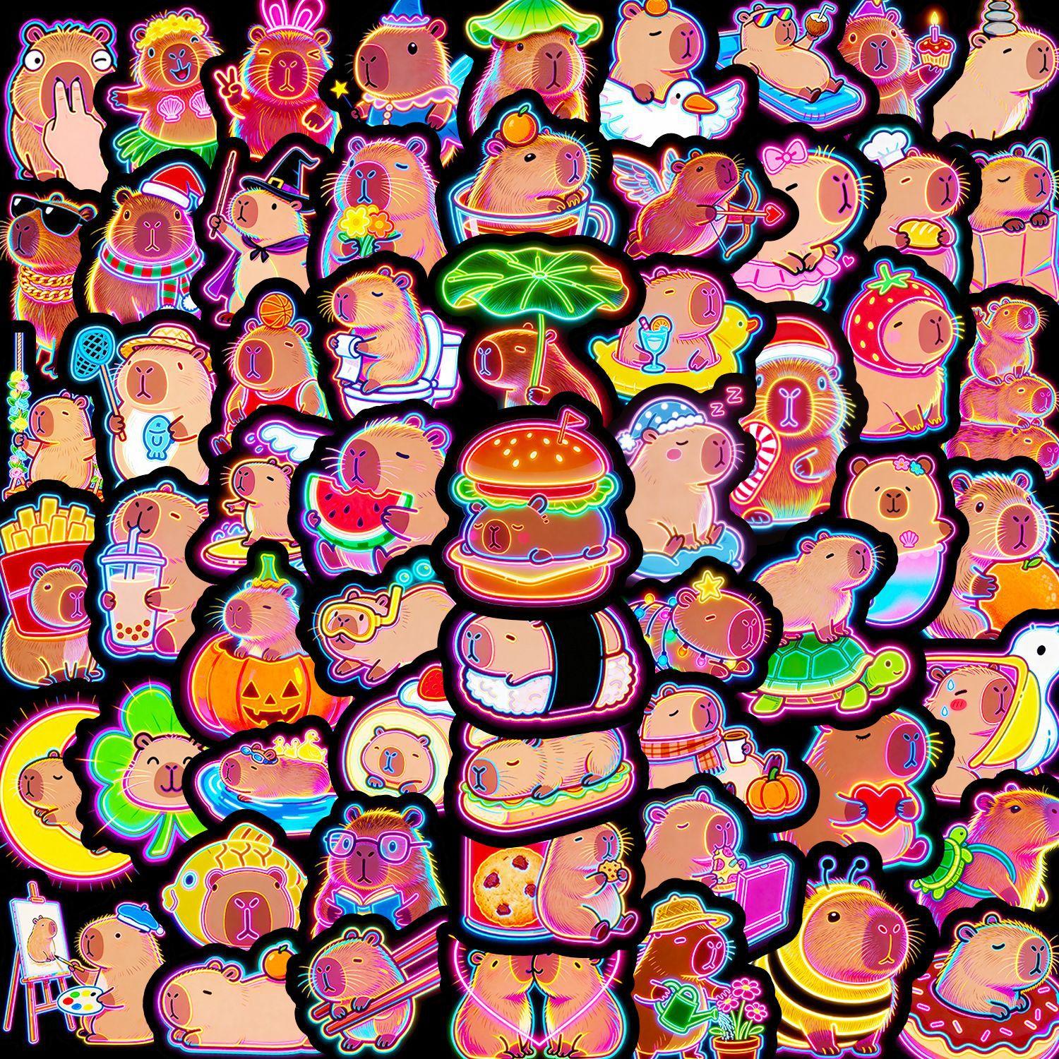 60 PCS Aesthetic Neon Capybara Stickers Pack, Waterproof Funny Animal Decals for Skateboard Luggage Journal Planner, Kawaii Capybara Stuff Gifts Capybara pull up!🚗✨ Decorating my hydro flask with these aesthetic neon capybaras!
