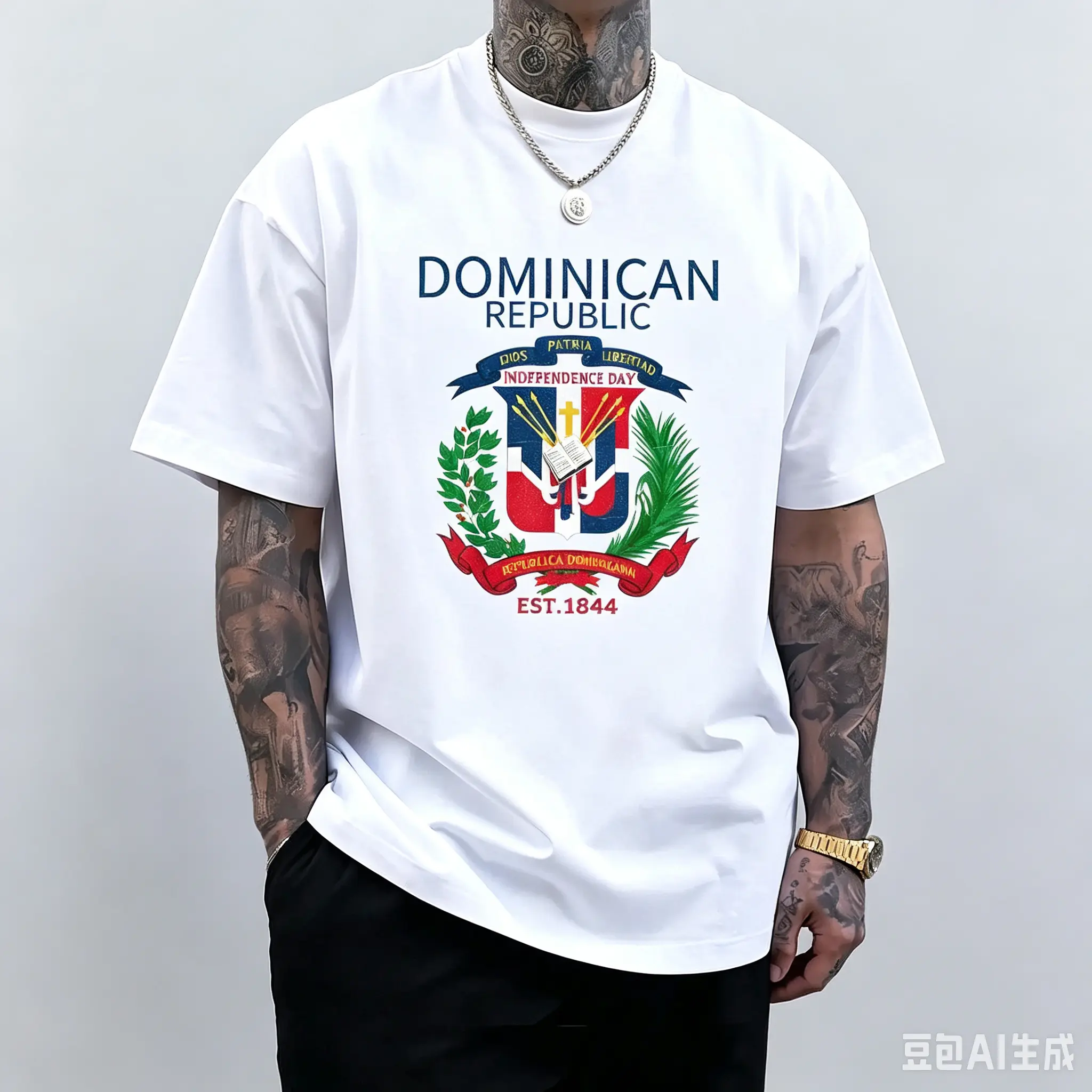 Women's 100% Cotton Oversized Round Neck Short-Sleeve Biker Tee - Soft, Breathable Graphic Casual Top with Vibe for Dominican Independence Day, Summer Wear