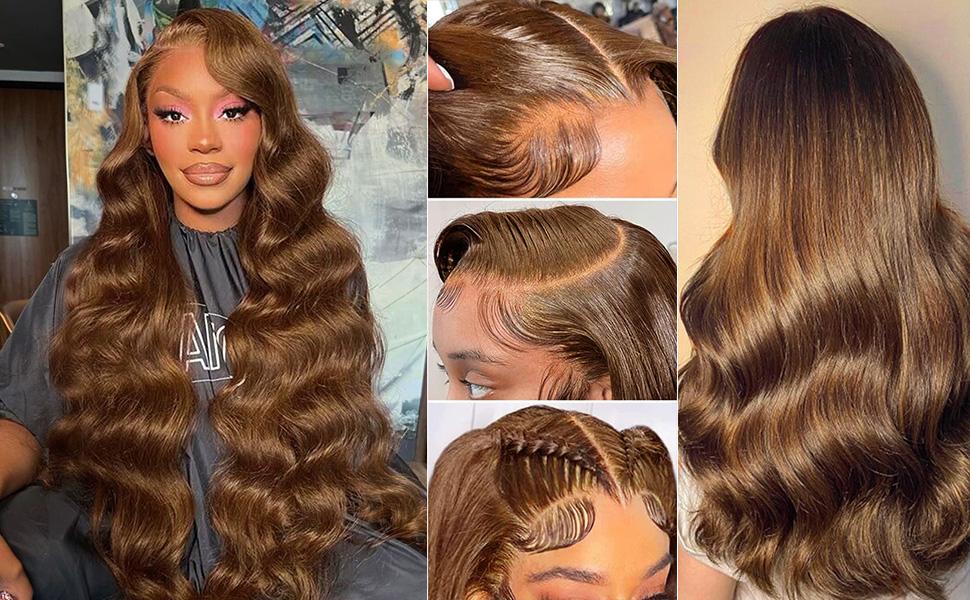 Bling Hair Chocolate Brown Wigs Body Wave 13x4 13x6 HD Transparent Lace Front Human Hair Wig For Women 4x4 Lace Closure Brazilian Remy Human Wig Pre plucked Natural Hairline 30 Inch 180% Density TikTokShopStockUp