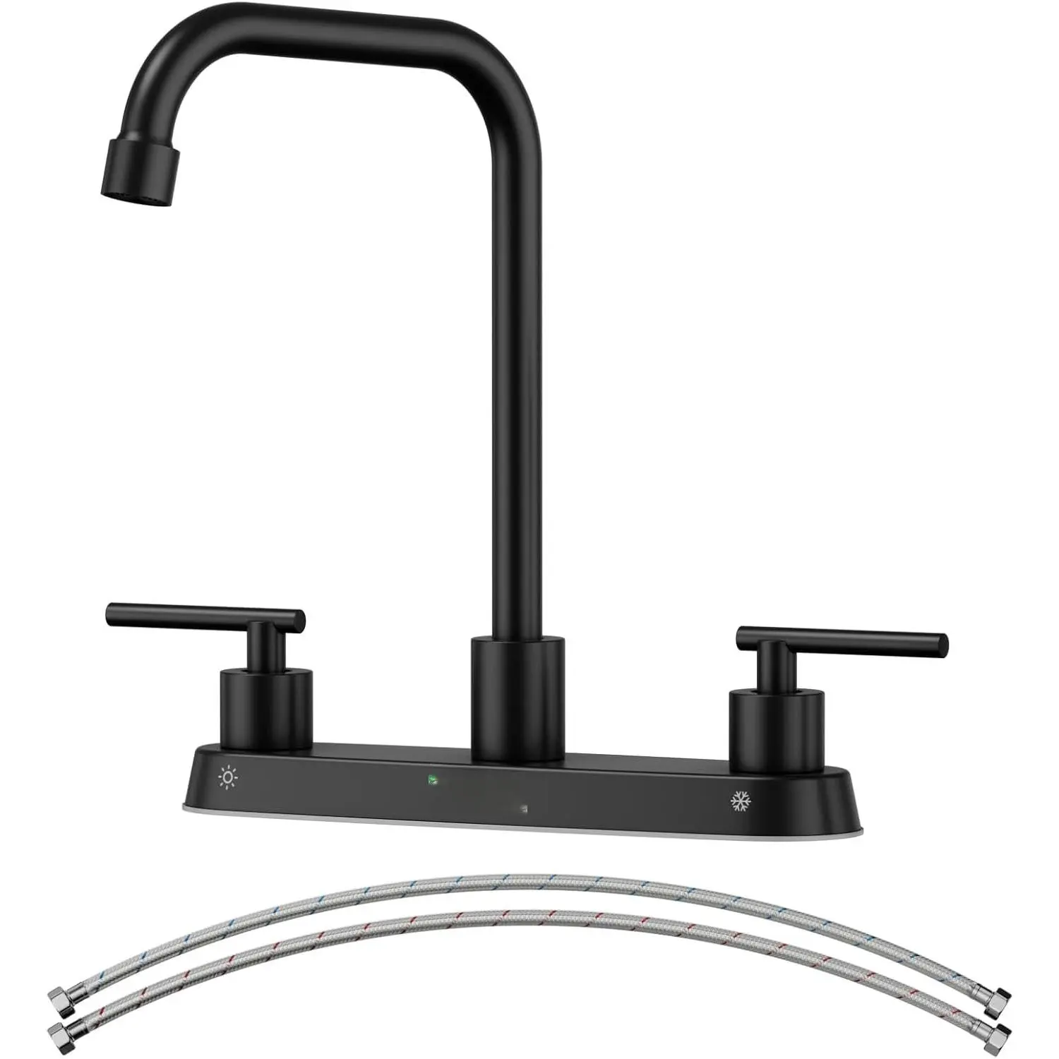 2 Handle Kitchen Faucet with Sprayer, RV Kitchen Faucets, Black Kitchen Faucet 3 Hole Without Side Sprayer, Stainless Steel Kitchen Faucets with High Right Angle Spout
