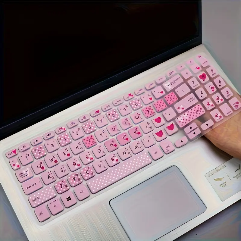 Cute Bear & Heart Waterproof Keyboard Protective Film for HP Star 15 Laptop, Soft Durable Keyboard Cover, Lovely Stylish Laptop Accessory for Young People