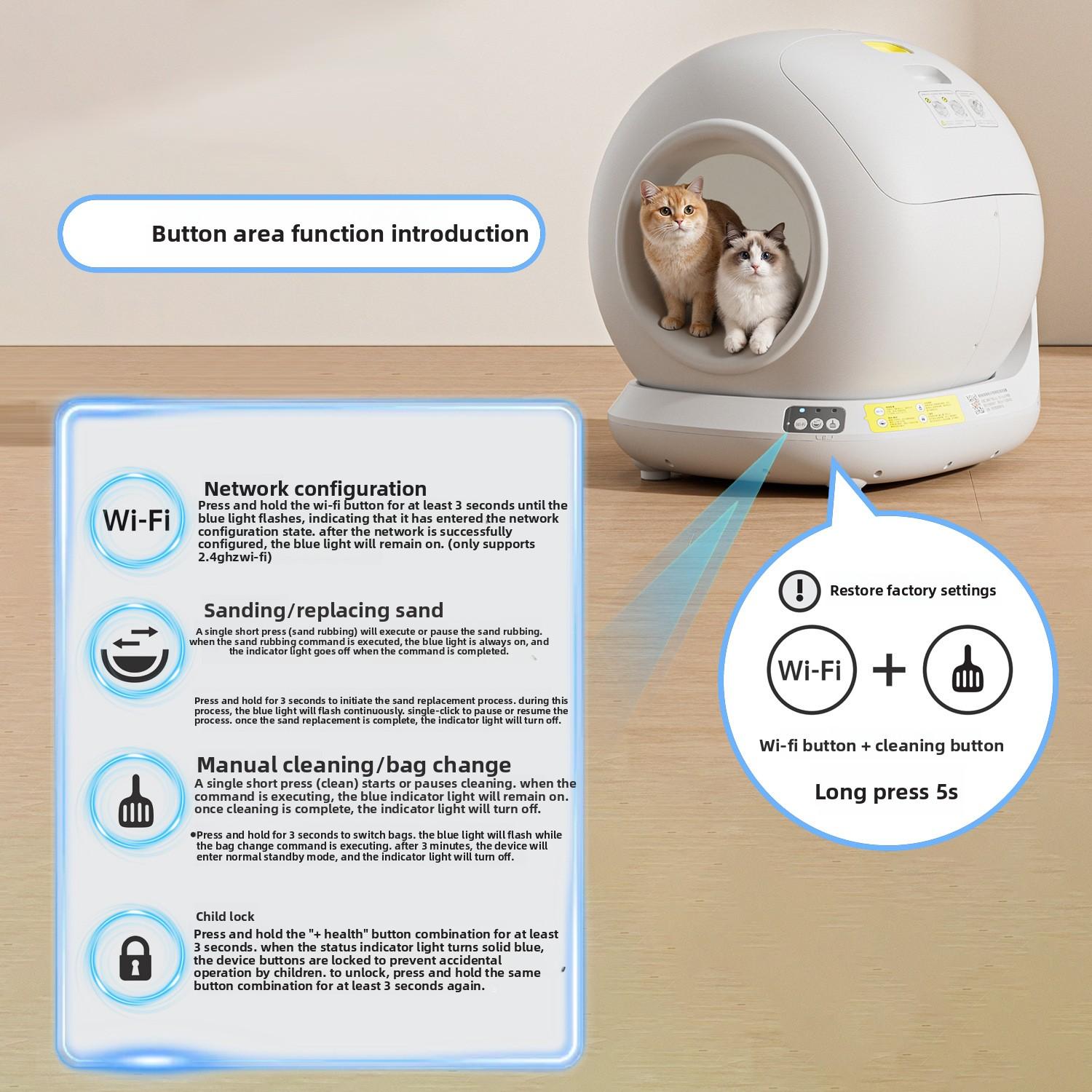 Smart app-controlled cat litter box, fully automatic, extra-large, anti-splash, enclosed cat toilet