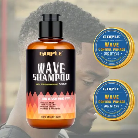 360 Waves Hair Styling Kit For Men, Biotin Wave Shampoo, Strong Hold Wave Pomade, Satin Durags Wave Cap & Wave Brush, Professional Wave Training Starter Set For Deep Defined Waves Wolfing Routine, Deep Cleansing & Nourishing Kit, Haircare Item