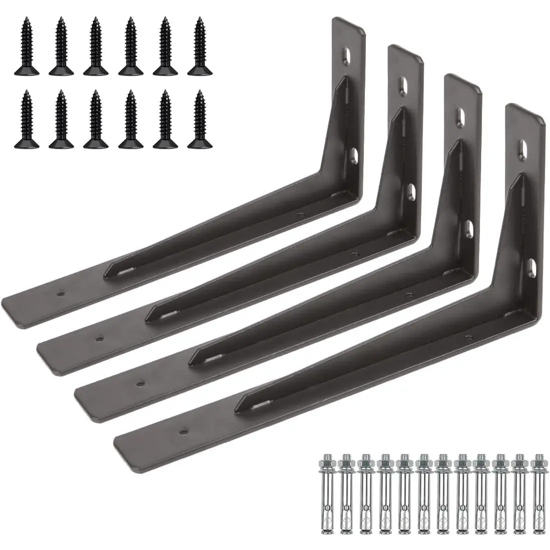 Pack of 14" Heavy Duty Shelf Brackets with Screws, 0.16" Thick, for Shelves