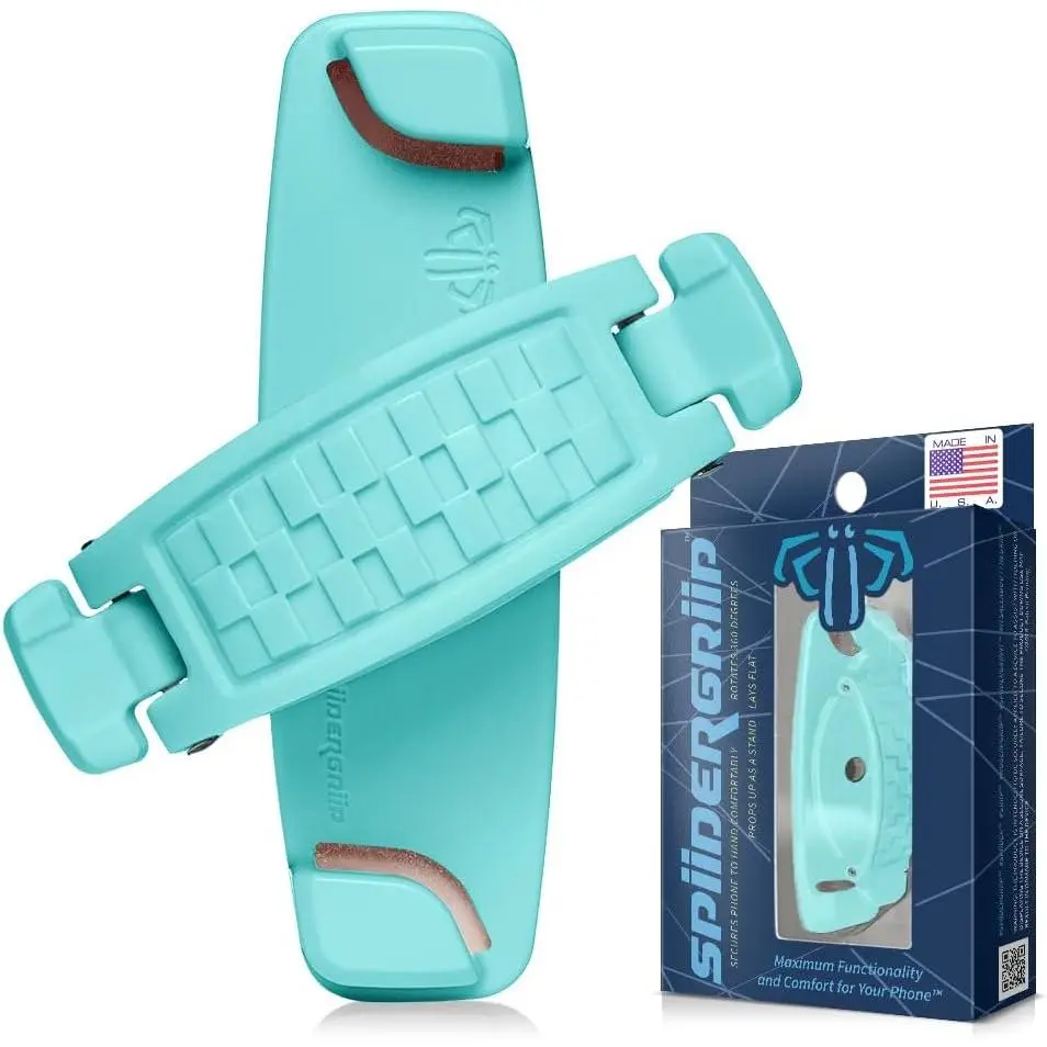 SpiiderGriip 360 Rotating Phone Grip – Flat-Fold Kickstand & Secure Strap – Works with , Android, Tablets & Cases – Comfortable & Durable ()