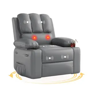 Oversized Recliner Chair with Massage and Heat 360 Swivel Rocking Living Room Chair Heavy Duty Nursery Glider Faux Leather Manual Reclining Sofa Chair with Cup Holders Side Pockets Swivel Armchair Bedroom Furniture 330lbs Capacity