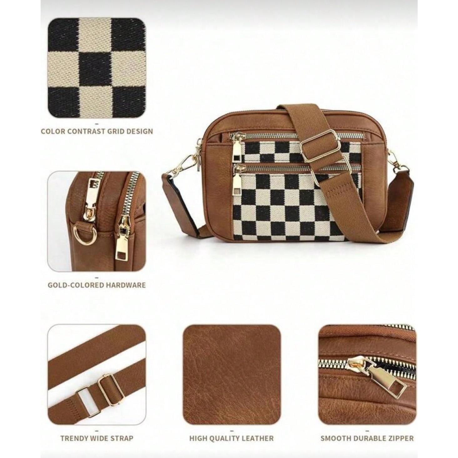 Women's Crossbody Bag, Compact & Fashionable Pure Vegan Leather Adjustable Shoulder Strap, European & American Color Scheme, Multi-Functional Zipper Crossbody Bag, Square Bag, Suitable For Outings, Dates, Shopping And Other Occasions.