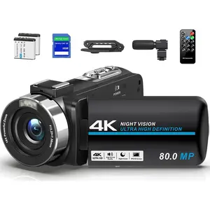 Camcorder Video Camera 4K 80MP Ultra  Vlogging Camera for YouTube 18X Digital Zoom IR Night Vision 3.0" IPS Screen Video Recorder With Handheld Stabilizer, Microphone, 32G SD Card and Remote Control