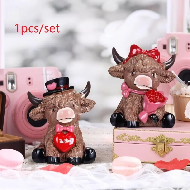 Cute Resin Figurines Collection, Heart Rose Highland Cow, Easter Egg Basket Cow, Gnome & Pink Bunny Mini Statues, Lovely Spring Valentine Table Decor, Delicate Smooth Resin Craft, Ideal Gift For Birthday Anniversary Easter Housewarming, Aesthetic Cottage