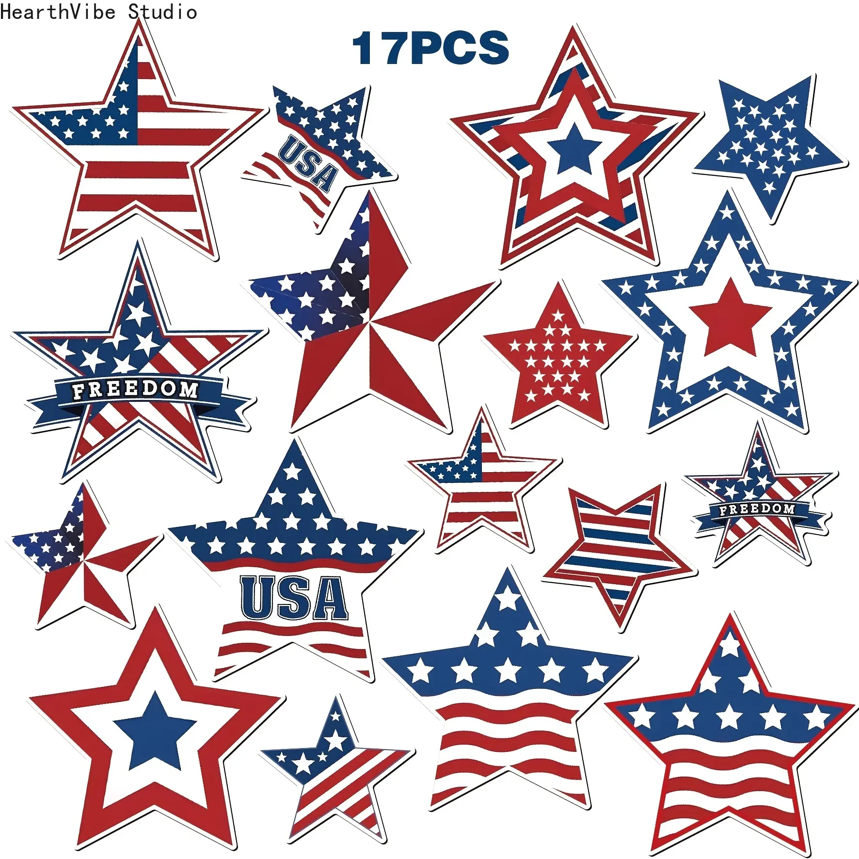 17-Piece American Flag Decorative Magnets with Star-Shaped Patriotic Elements - Refrigerator Decorating Magnets for Garage Doors, Cars, Metal Mailboxes, Memorial Day, Independence Day Outdoor Decor, Decorative Fridge Magnets, Refrigerator Decorating Magne