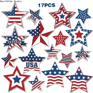 17pcs of American Flag for Garage Decoration Magnets, Featuring Star-Shaped Patriotic Elements, Suitable for Garage Doors, Refrigerators, Cars, Metal Doors, Mailboxes, Memorial Day, Independence Day And Outdoor Party Decorations