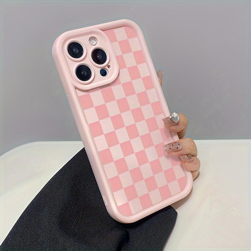 Phone Case - A Pink Checkered Matte Full-Body Protective Case Designed to Prevent Drops And Shocks, Compatible with iPhone 17 E Air Pro ProMax iPhone16 15 14 Plus 13 12 Mini 11 X XS XR