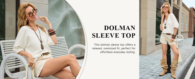 Saodimallsu Womens Oversized Summer Sweater Half Sleeve Batwing V Neck Dolman Sleeve Trendy Casual Knit Tops