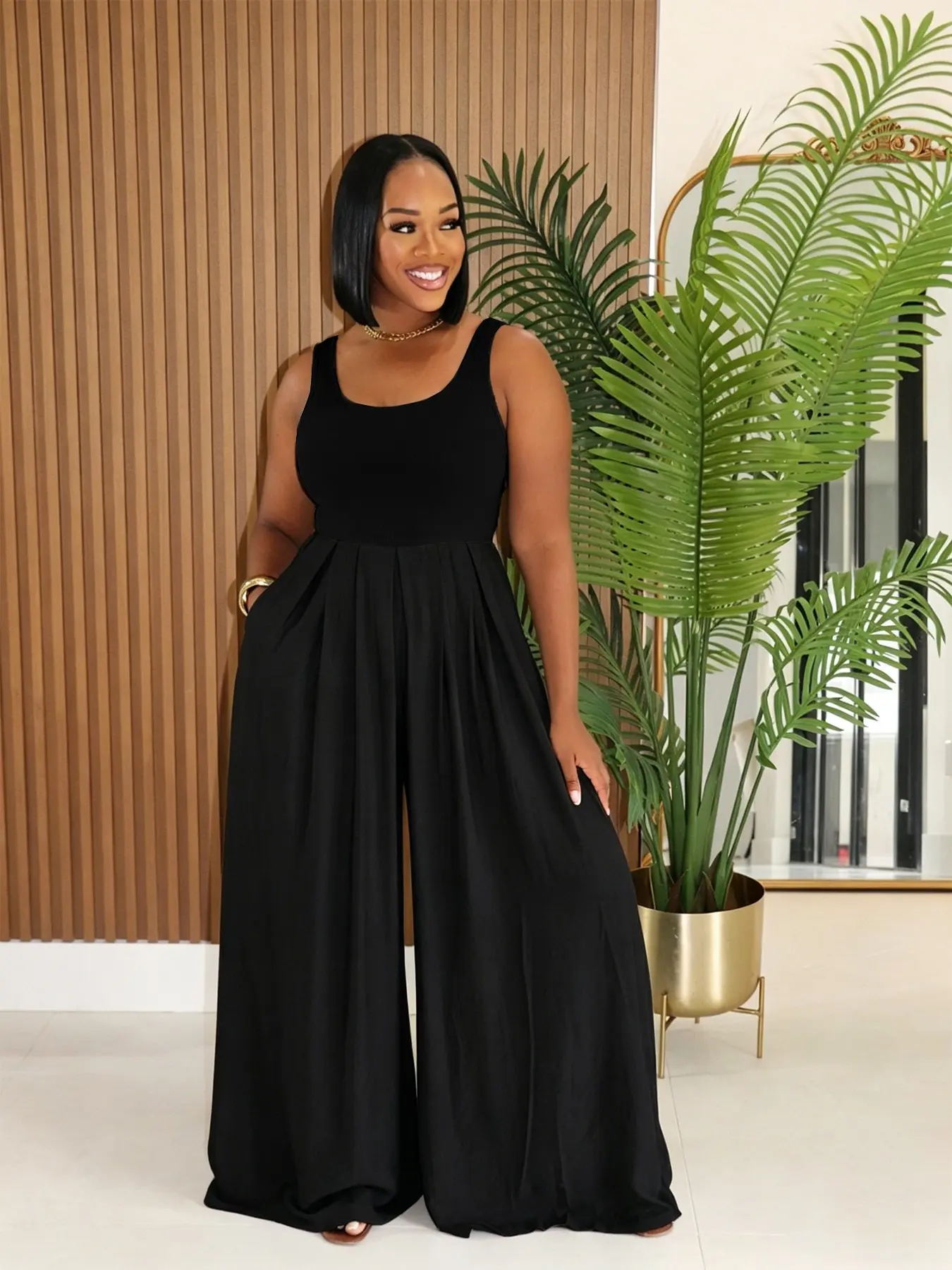 Women's Summer Jumpsuit, Wide Leg Casual Lightweight Chiffon High Waist Romper, Strapless Solid Color Loose Fit, All Seasons Fashion