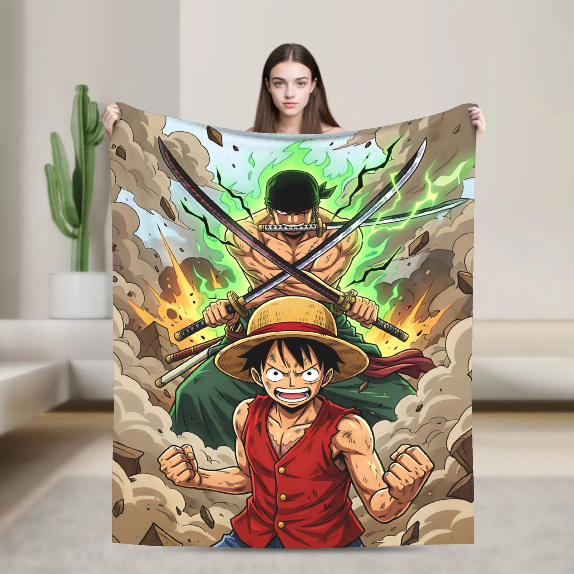 One Piece Luffy Roronoa Zoro Flannel Blanket Art Print Soft Warm Throw Blanket Couch Bedroom Anime Fan Gift For Him
