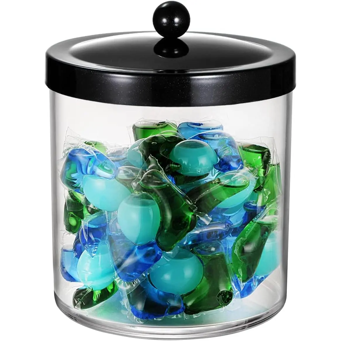 50oz Large Plastic Vanity Cannister Jar - Black Stainless Steel Lid, Shatterproof Detergent Dispenser, Decorative Farmhouse Industrial Pet Supplies Storage Organizer for Laundry Pods, Scent Beads