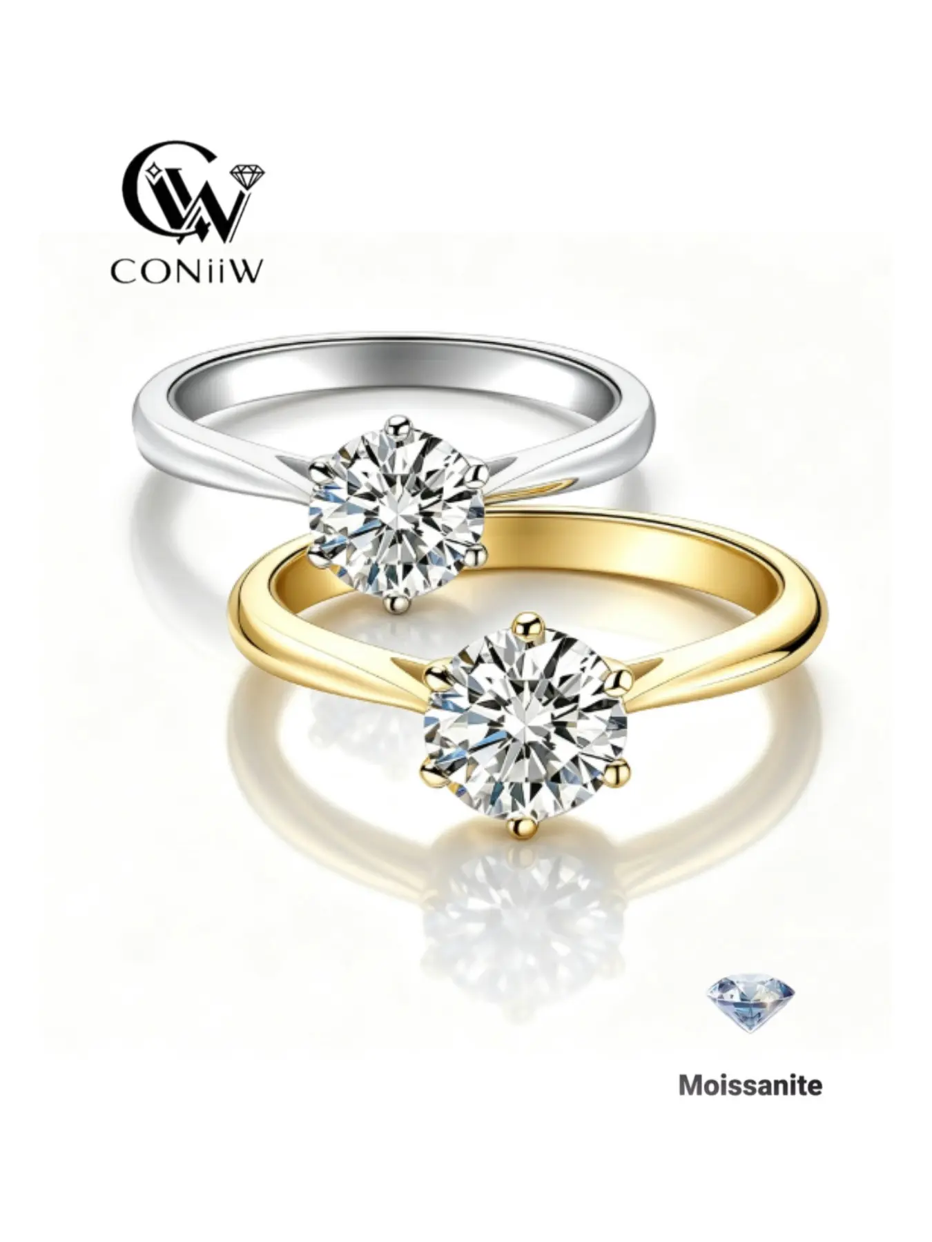 0.5/1/2/3/5 Carat Six-Prong Moissanite Couple Rings, Unisex S925 Silver Simple Elegant Solitaire Engagement Wedding Band Bridal Rings for Proposal & Party