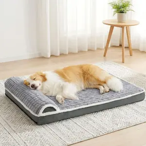 Orthopedic Dog Bed Large Size with Pillow 36x24, Waterproof Egg Crate Foam Pet Mat, Removable Washable Cover, Non-Slip Bottom, Grey