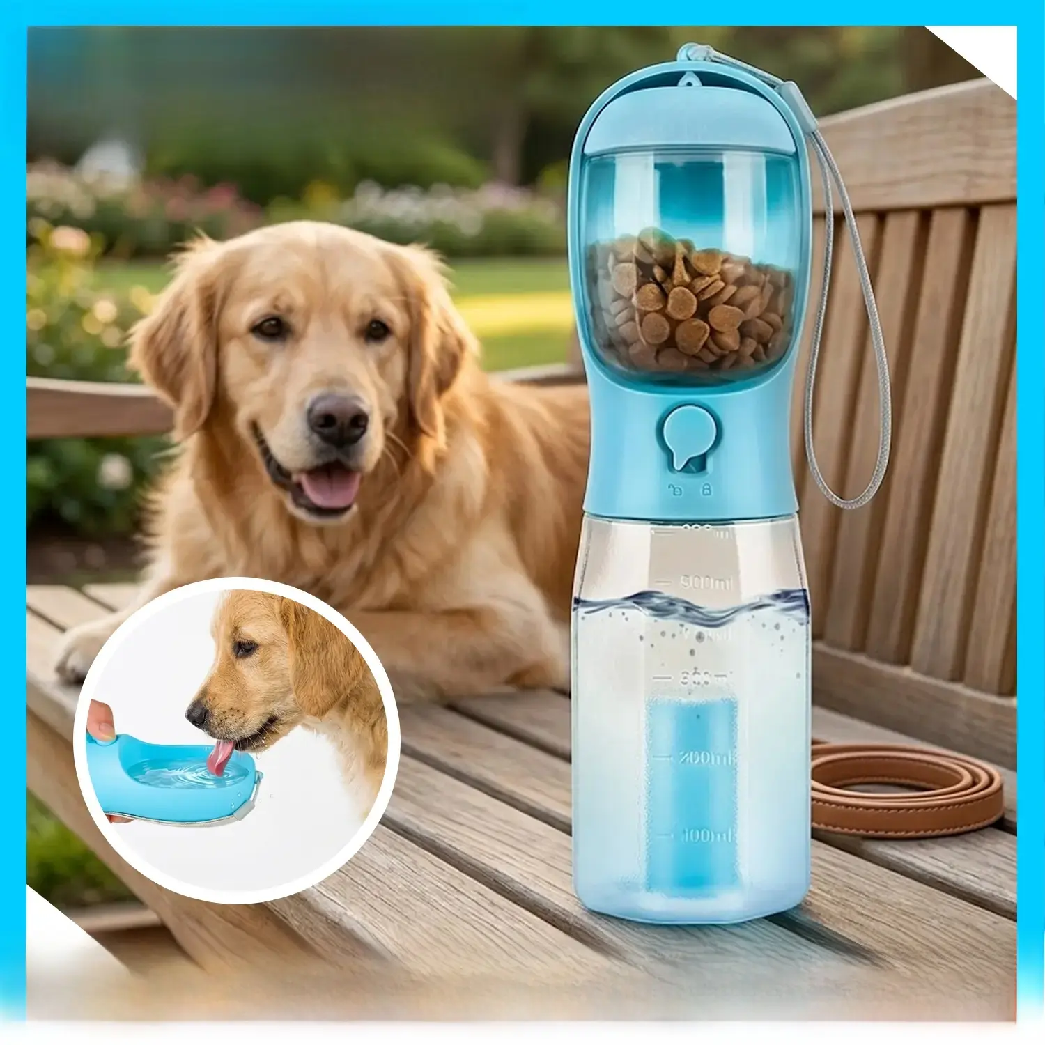 3in1 Pet Water Bottle - Portable 20oz Leak Proof Container with Poop Bag Dispenser, Ideal for Travel, Hiking, and Outdoor Use