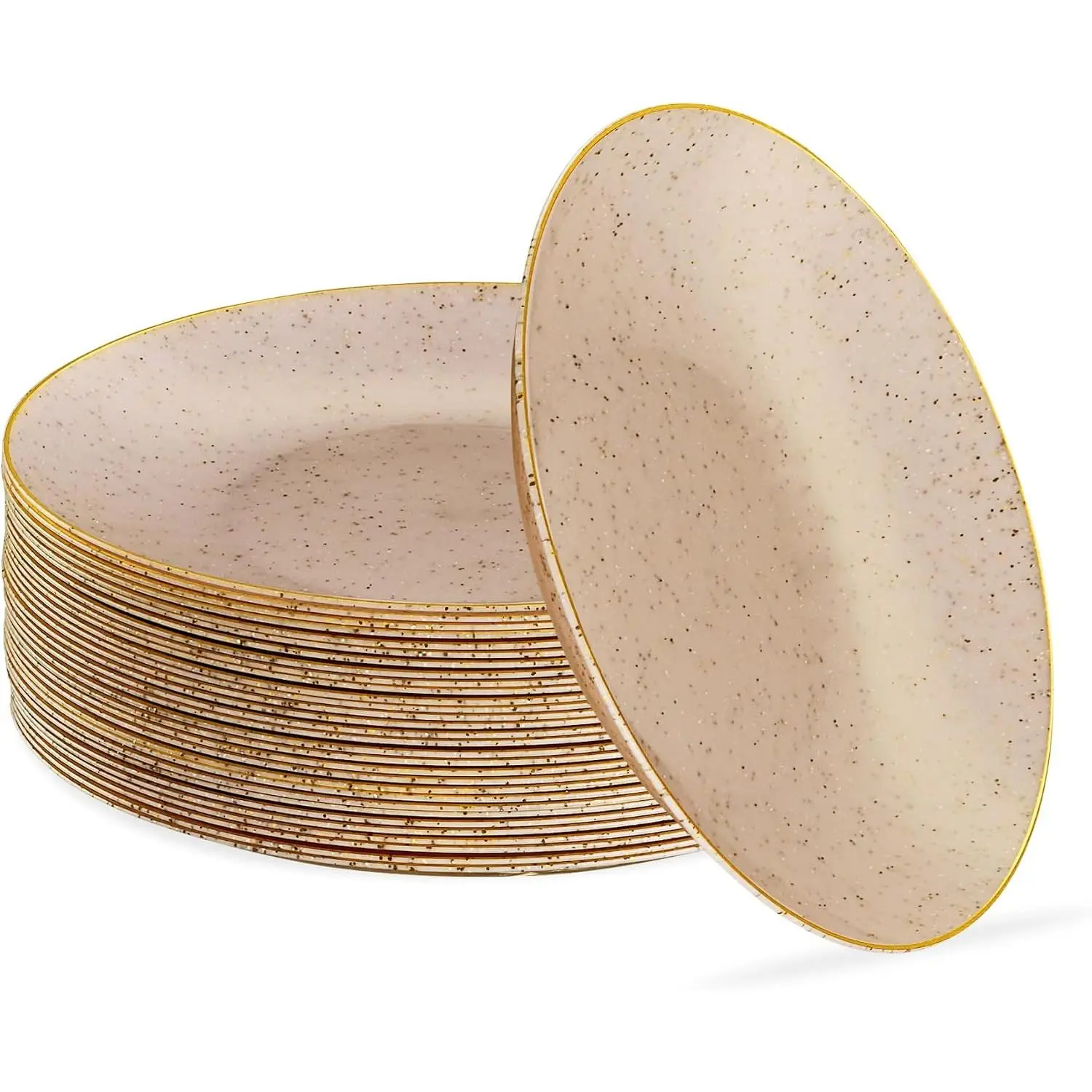 30 Pack Disposable Plastic Plates Heavyweight Granite Look Elegant 7 inch Dinner Plates  with  Rim