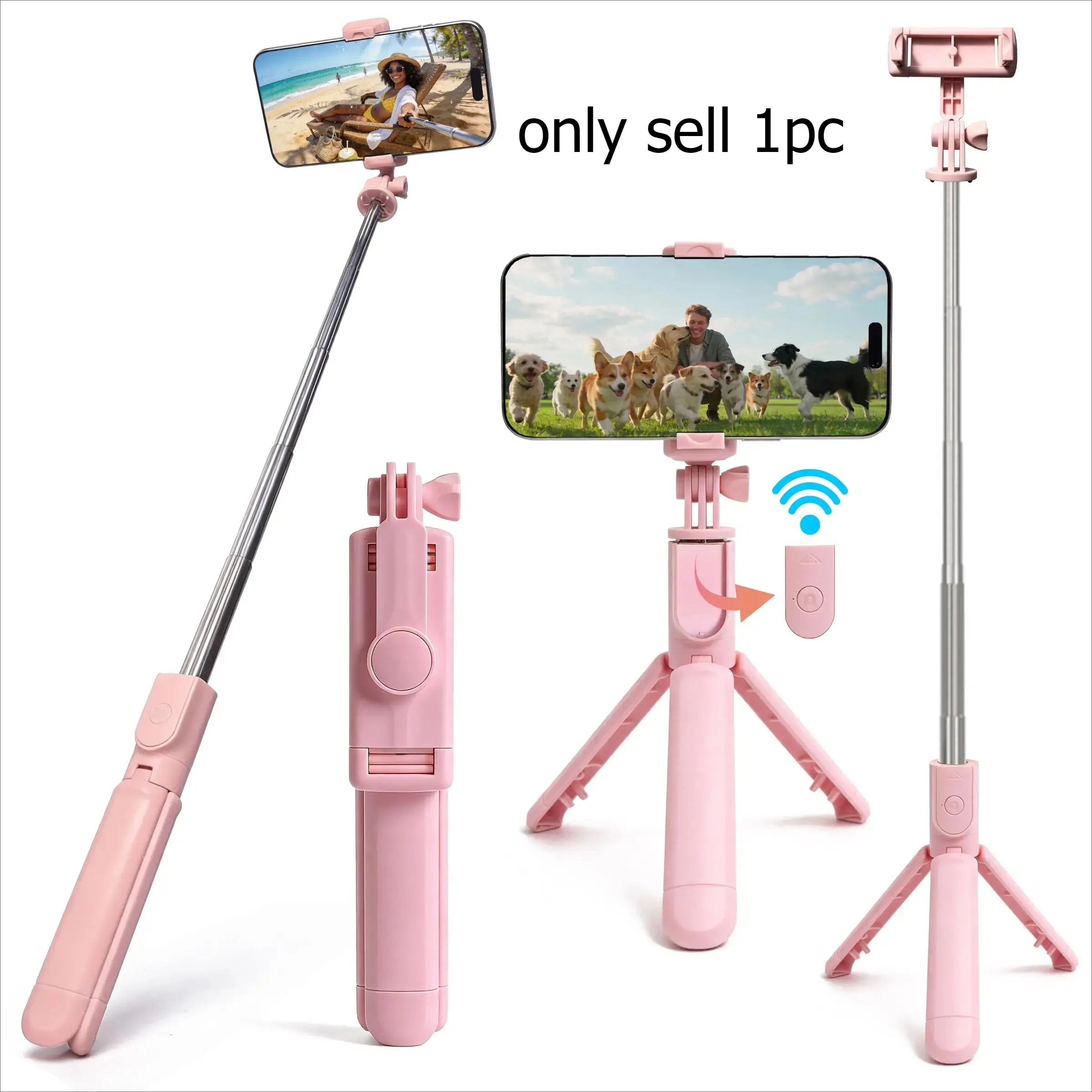 Adjustable Bluetooth-compatible Remote Selfie Stick, 360° Rotating Tripod Stand, Portable Compact, Compatible with Apple Samsung Android, Travel Live Streaming Essential（No battery included）