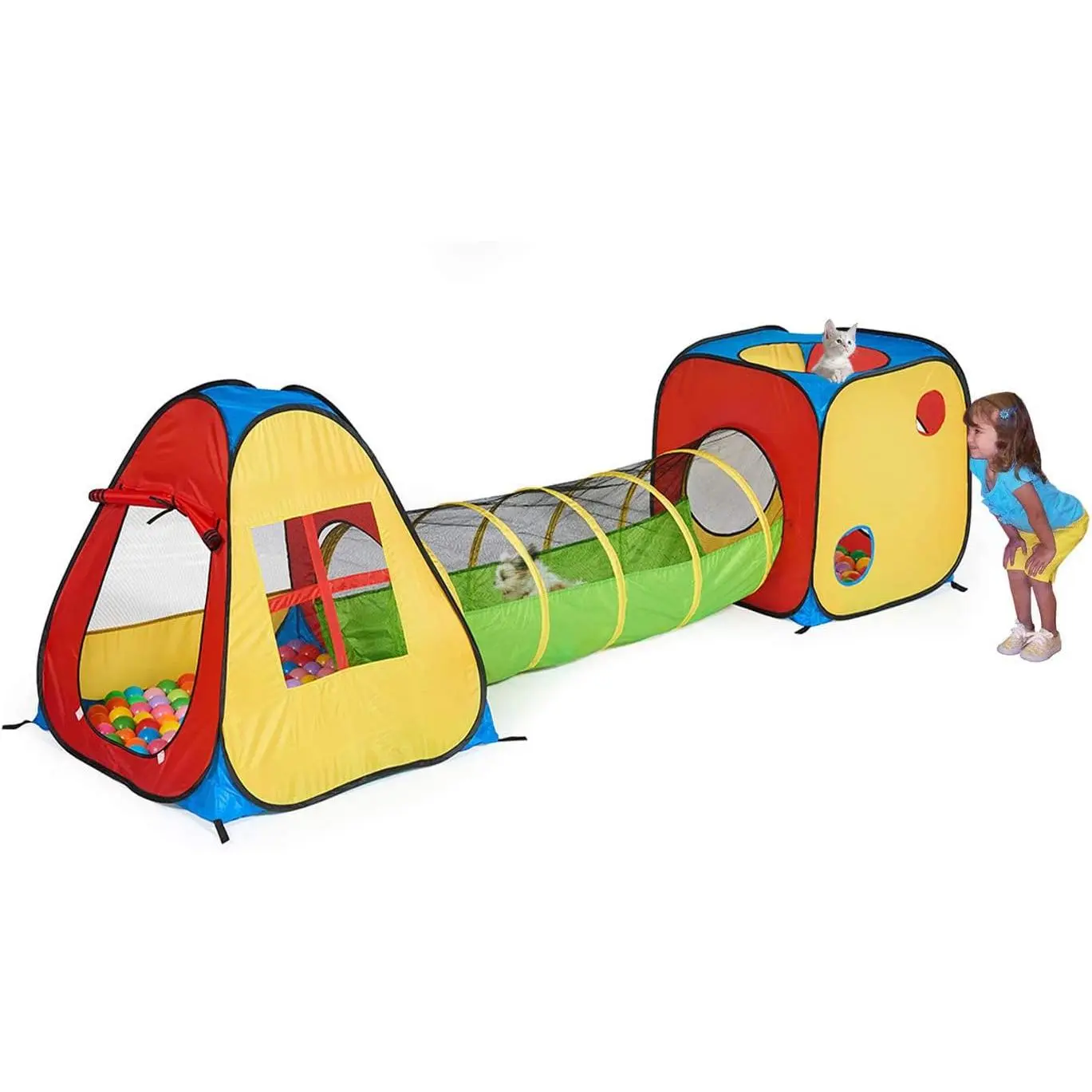 3 in 1 Pop Up Play Tent with Tunnel, Indoor/Outdoor Playhouse| Baby Ball Pit, Tunnel Toys for Toddlers 1-3, Soft Neutral Style, Tear-resistant Fabric, 1 year old boy gifts