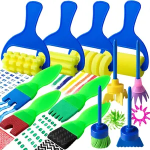 Kids Paint Brushes, 12 Pack Washable Painting Brushes for Toddlers Kids Early Learning Toys Foam Roller Sponge Arts Crafts Giftfidget toys