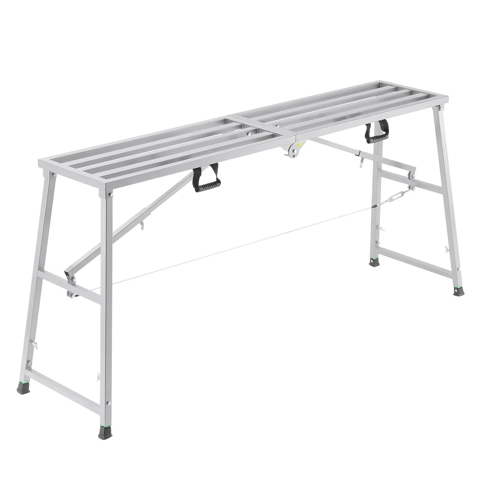 【toolupgrade】VEVOR Foldable Stainless Steel Step Ladder Work Platform, 4-Gear Adjustable Height, 880 lb Load Capacity, Anti-Slip Rubber Feet, Sturdy Padded Platform, Solid Triangular Structure, Portable, for DIY Home Improvements, Maintenance