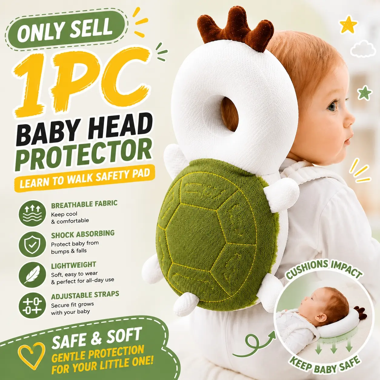 1pc home early education anti-collision gear, with horizontal straps, breathable summer fall-proof mat for toddler walking practice early learning materials