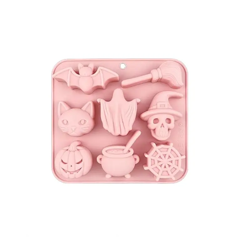 Silicone Halloween Chocolate Mold Set, Includes Skull, Pumpkin, Ghost, Spider, Bat, Castle, Cat, Broom, Mummy, Perfect for Desserts & Parties