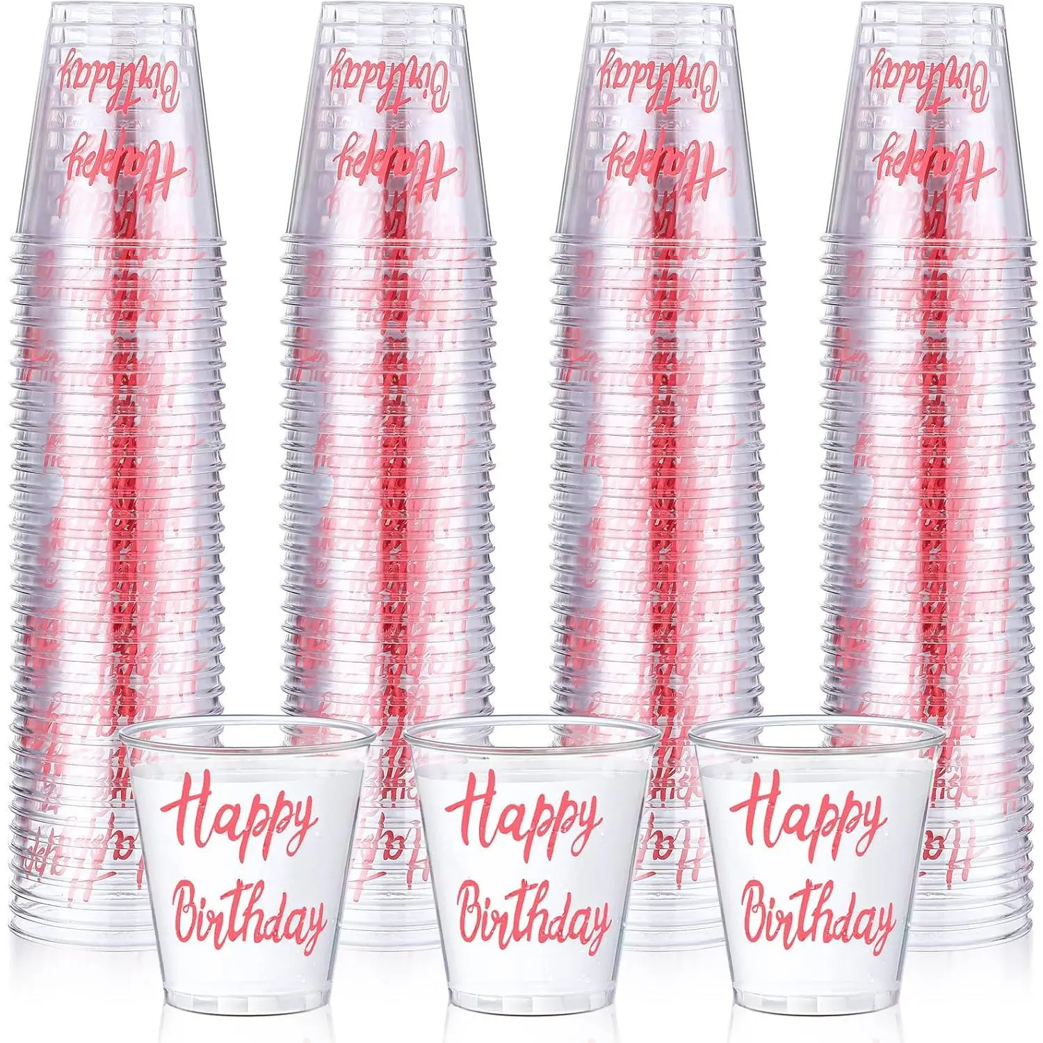 100 count Happy Birthday Plastic Disposable Shot Cups 2 oz Birthday Shot Glass Drinking Tasting Serving Snacks Samples Cups forParty Favors Happy Wedding Supplies()