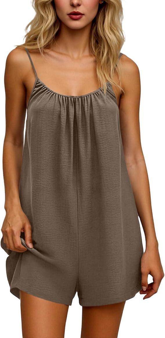 2026 New Women's One-Piece Pants Casual Sleeveless Tank Top Short Skirt Overalls with Narrow Straps and Pockets