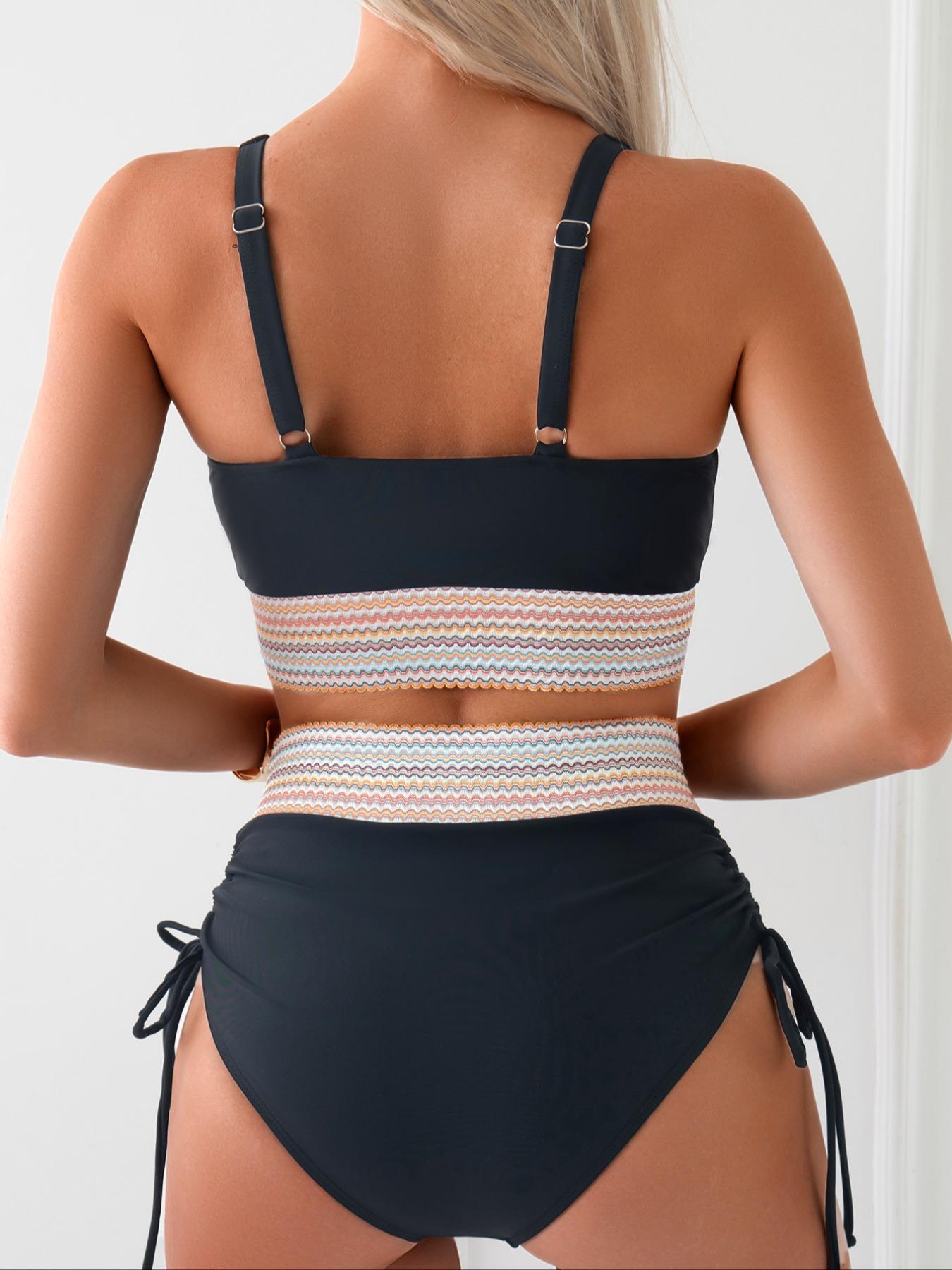 Two-piece Set Women's Colorblock  Bikini Set, Casual Fashion Chic Swim Top & Swim Bottom  Set for Beach Holiday Vacation, Ladies Swimwear for All Seasons, Sea Fancy Swimsuits