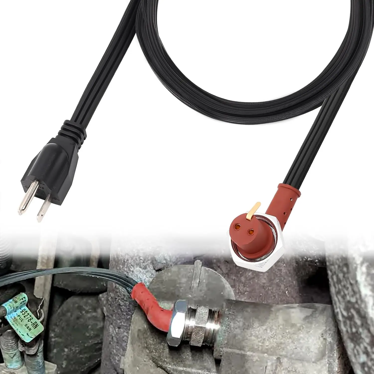 120V Block Heater Cord 251919 for Ford 7.3 6.0 6.4 6.7 L Powerstroke Diesel F250 F350 Dodge Ram Cummins Diesel 5.9, 6.7 L. Fits Heavy Duty Immersion Heaters and Engine Block Heaters, 6-feet long.